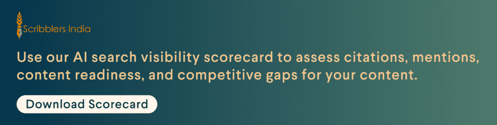 Scribblers India AI search visibility scorecard for brands