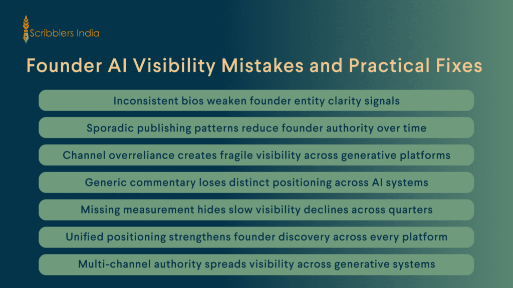 Founder AI visibility mistakes and fixes framework for personal branding programs