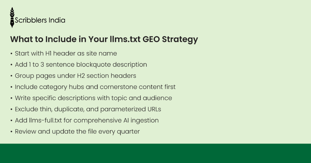 What to include in an llms.txt for AI visibility