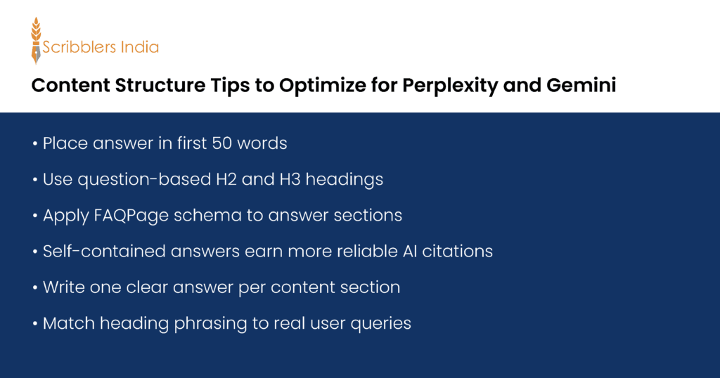 Content structure tips to optimise content for Perplexity and Gemini answers