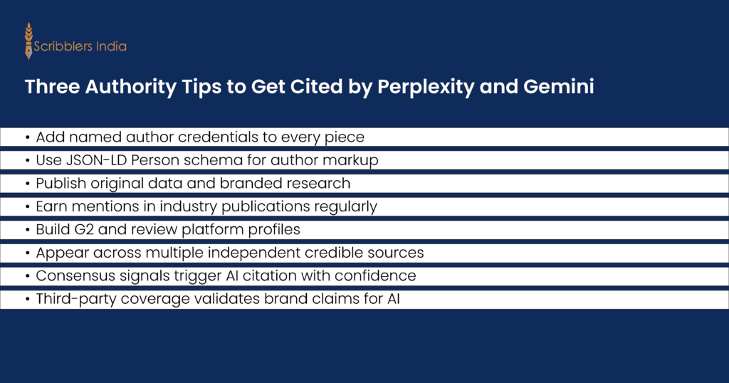 Authority tips that help brands get cited by Perplexity and Gemini