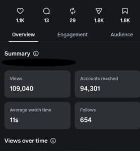 Reel summary showing key details