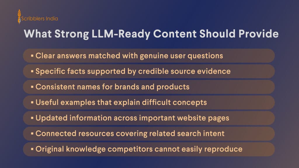 Core content qualities supporting stronger LLM visibility